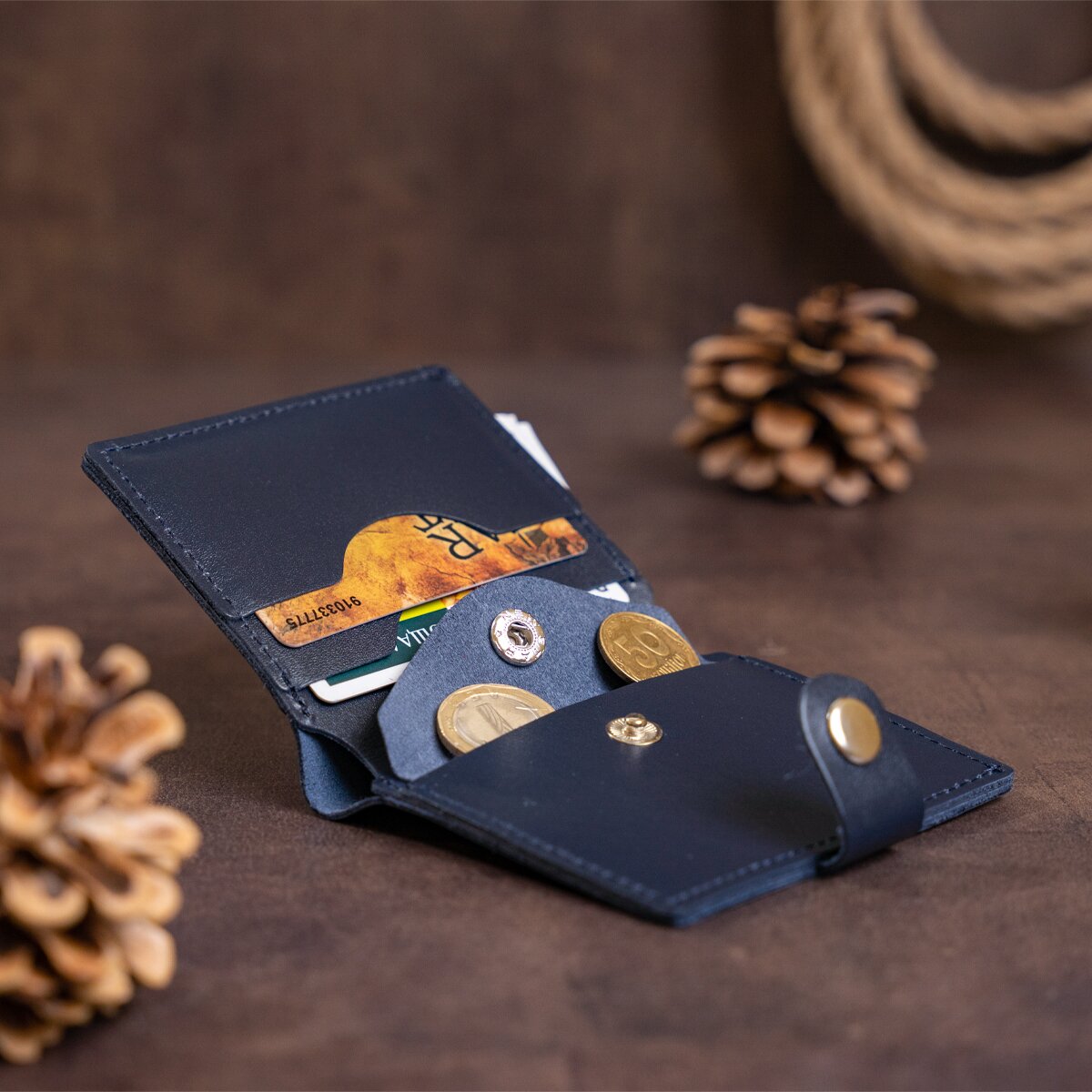 Vertical Men's Leather Wallet with Coin Pocket SHVIGEL 16224 Blue - Genuine Leather from Ukraine