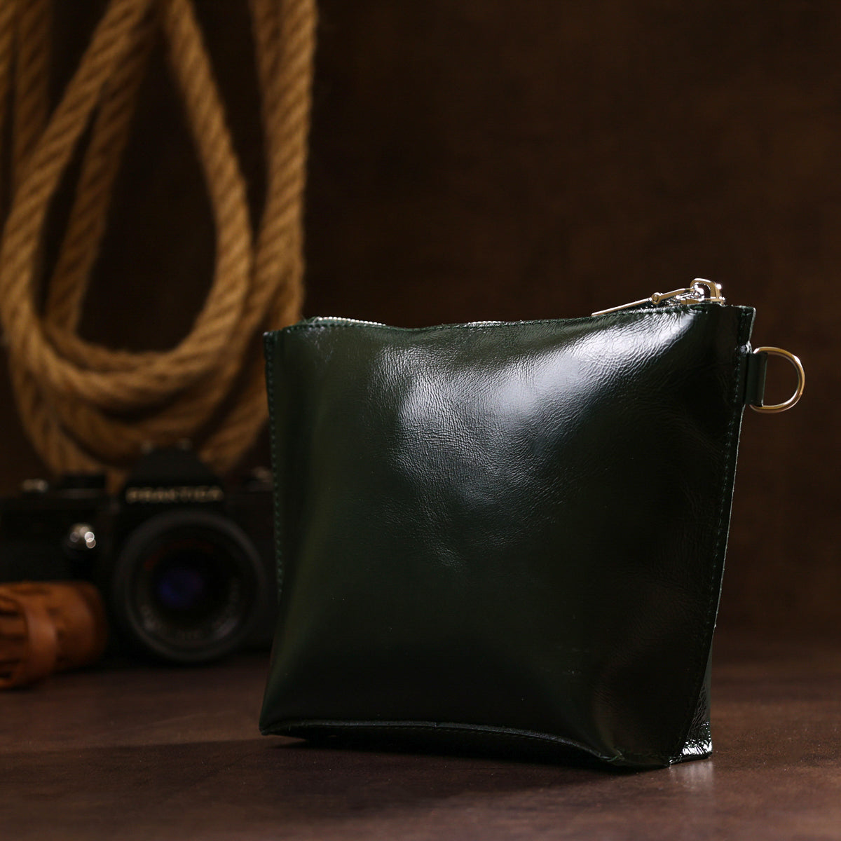 Practical Women's Leather Cosmetic Bag SHVIGEL 16411 Green Genuine Leather