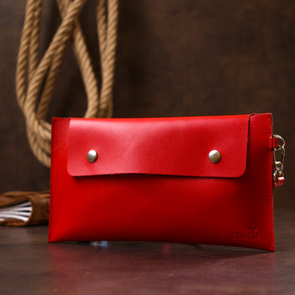 Leather Travel Cosmetic Bag SHVIGEL 16421 Red Natural Leather Made in Ukraine