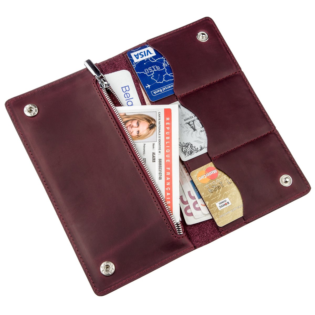 Women's Leather Wallet with Snap Closure SHVIGEL 16196 Mat Finish Burgundy, Made in Ukraine