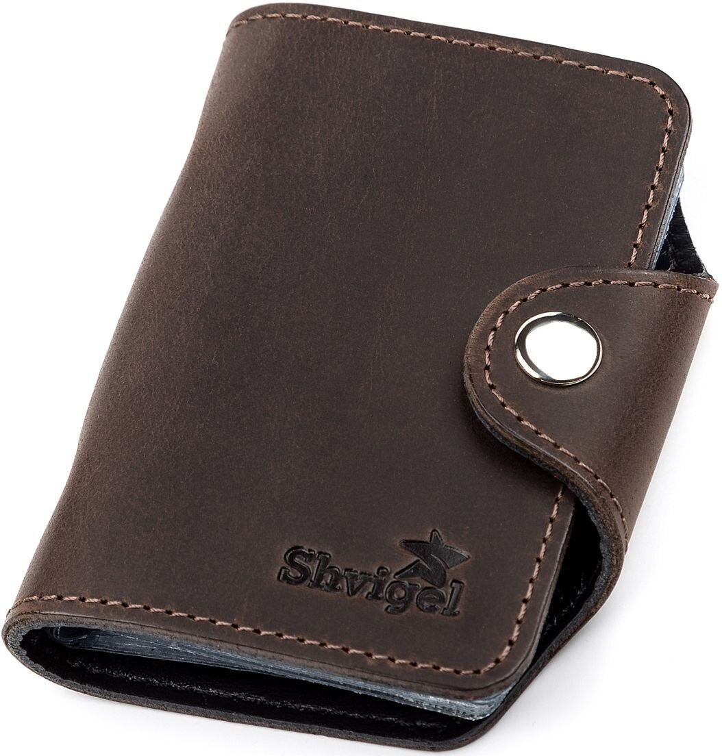 Vertical Business Card Holder SHVIGEL 13908 Leather Brown Natural Skin for Business Cards