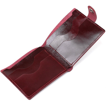 Glossy Leather Wallet for Women by SHVIGEL, Article 16463, Cherry Red, Genuine Leather