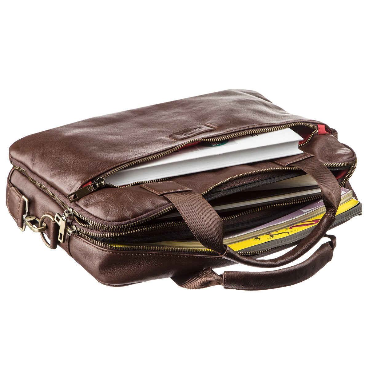 Men's Leather Laptop Bag with 2 Compartments SHVIGEL 19107 Brown, Made in Ukraine, Genuine Leather