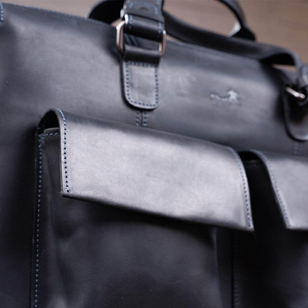 Leather Laptop Bag SHVIGEL 11111 Black Genuine Leather Made in Ukraine