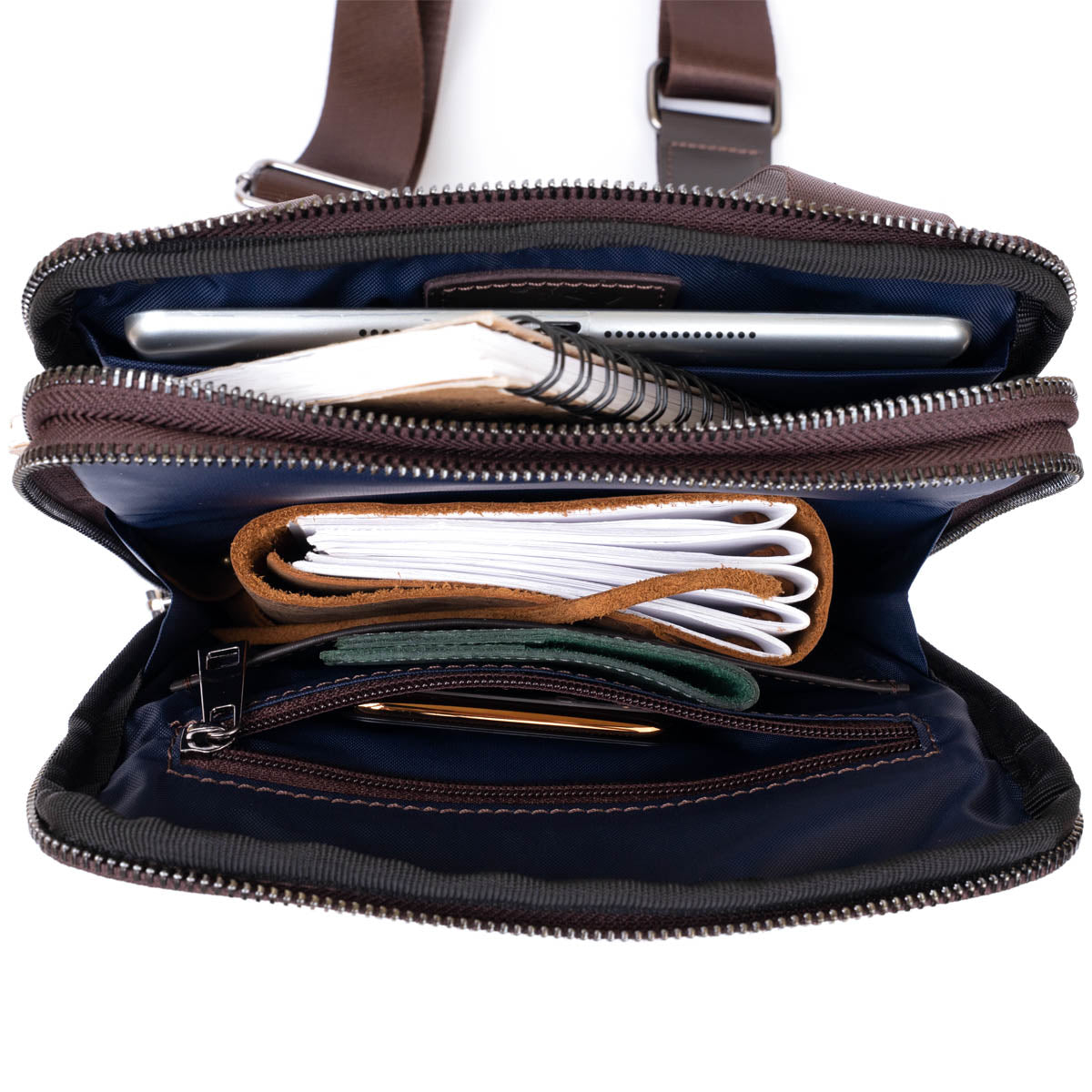 Men's Leather Flotar Tablet Bag SHVIGEL 11286 Brown with Two Compartments