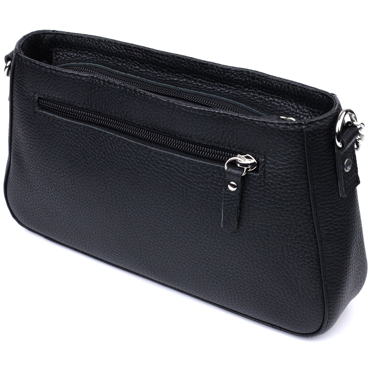 Women’s Baguette Bag with Chain and Detachable Strap, SHVIGEL 22837, Black, Grainy Leather