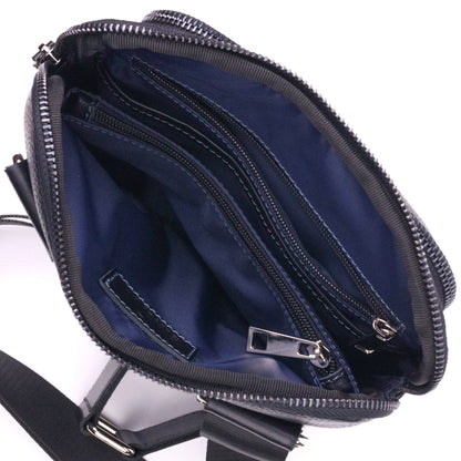 Men's Combination Leather Bag SHVIGEL 18720 Black - Premium Quality Ukrainian Craftsmanship