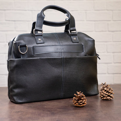 Leather Laptop Bag SHVIGEL 11243 Black Natural Leather Handmade Design