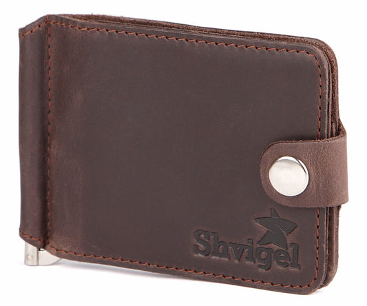 Leather Money Clip SHVIGEL 13786 Brown Premium Quality Natural Leather