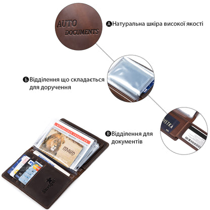 Leather Auto Document Holder SHVIGEL 13922 Brown Natural Leather for Drivers