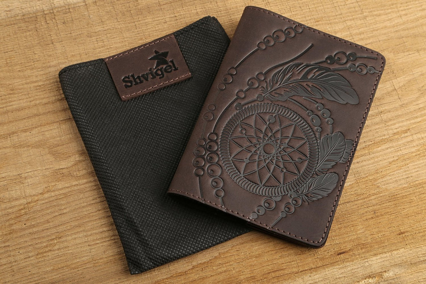 Vintage Leather Passport Cover SHVIGEL 13793 Brown Natural Leather Handmade