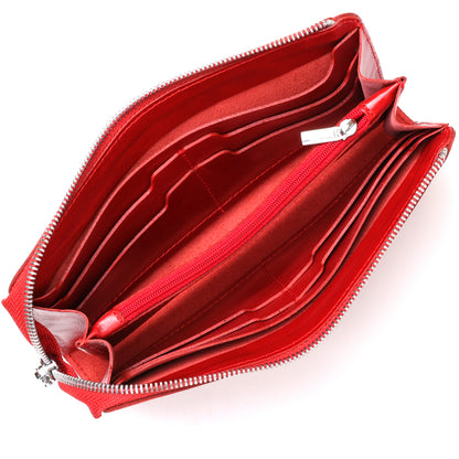 Bright Red Leather Clutch for Women by SHVIGEL Model 16185 Made in Ukraine Natural Leather
