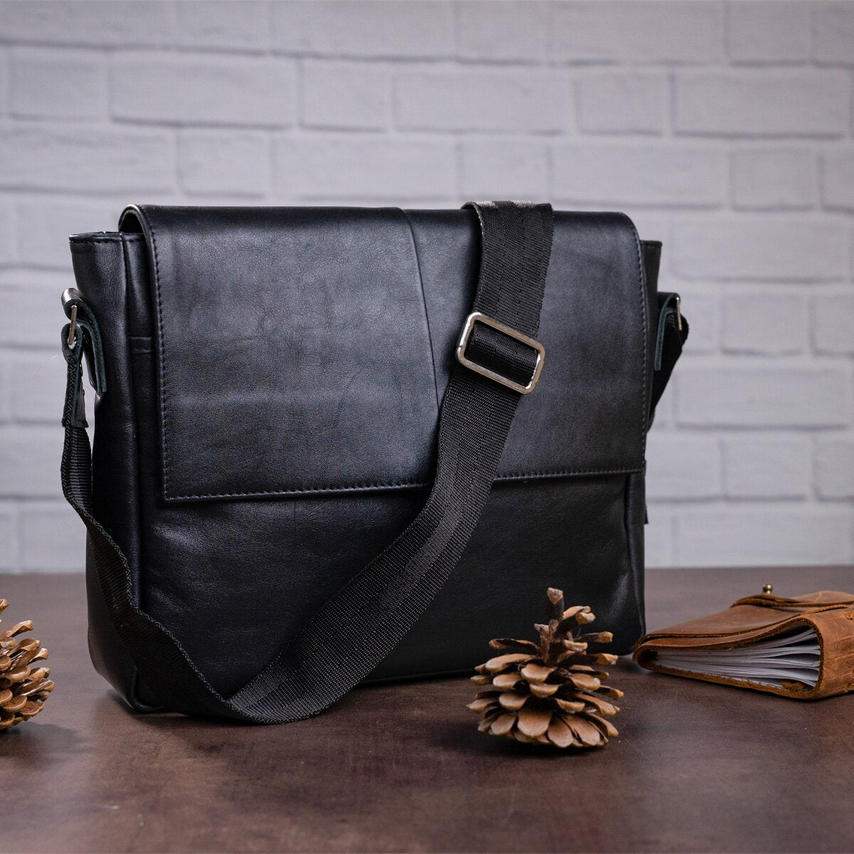 Leather Bag SHVIGEL 00858 Black Natural Leather Handmade in Ukraine