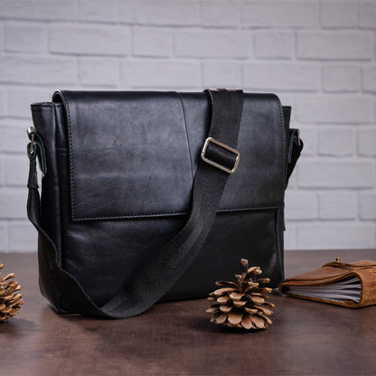 Leather Bag SHVIGEL 00858 Black Natural Leather Handmade in Ukraine
