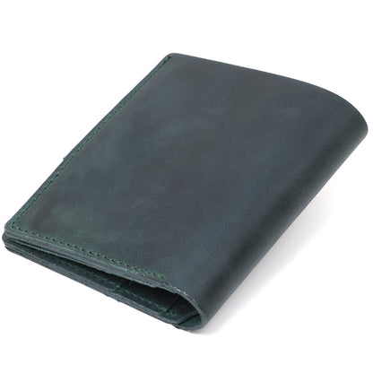 Unisex Mat Wallet SHVIGEL 16477 Green Natural Leather from Ukraine