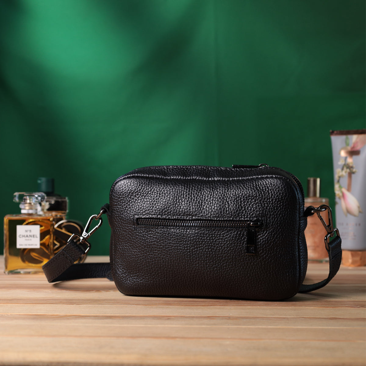 Classic Crossbody Bag Made of Grain Leather by SHVIGEL 22842 - Black Color, Premium Quality