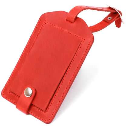 Vintage Leather Luggage Tag SHVIGEL 16556 Red - Handmade Ukrainian Natural Leather