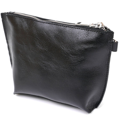 Comfortable Leather Cosmetic Bag SHVIGEL 16409 Black Natural Leather, Made in Ukraine