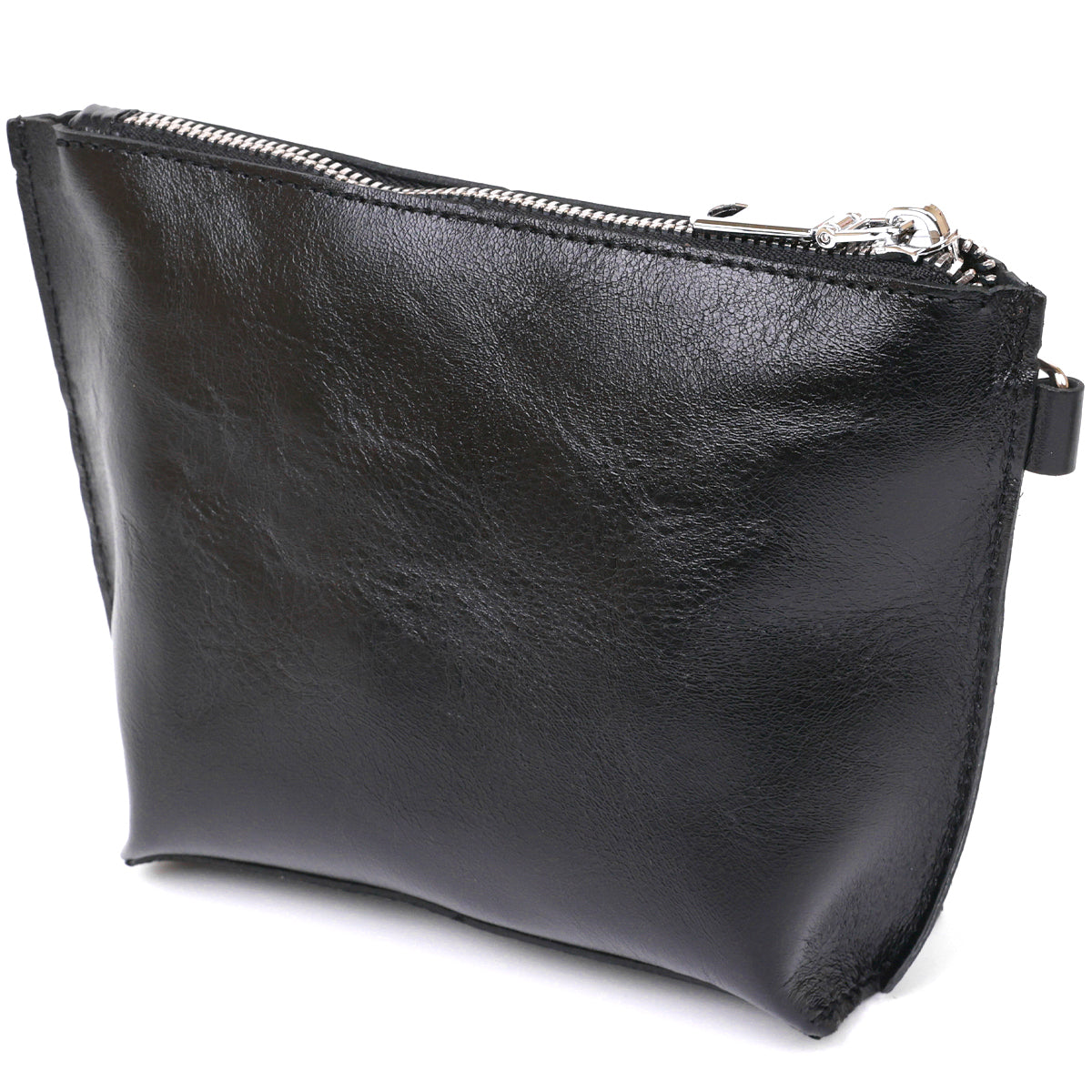 Comfortable Leather Cosmetic Bag SHVIGEL 16409 Black Natural Leather, Made in Ukraine