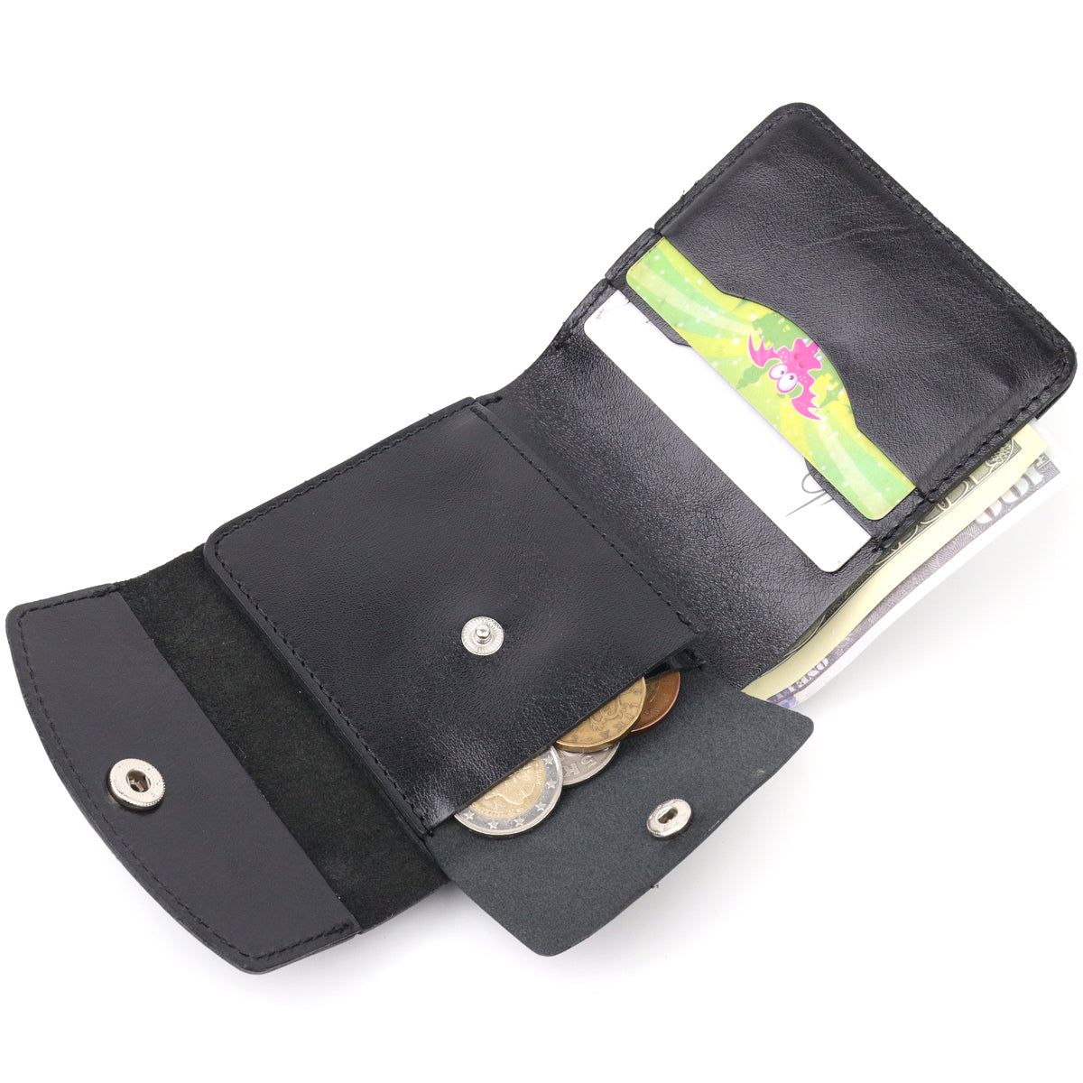 Men's Glossy Leather Wallet SHVIGEL 16617 Black Natural Leather Handmade
