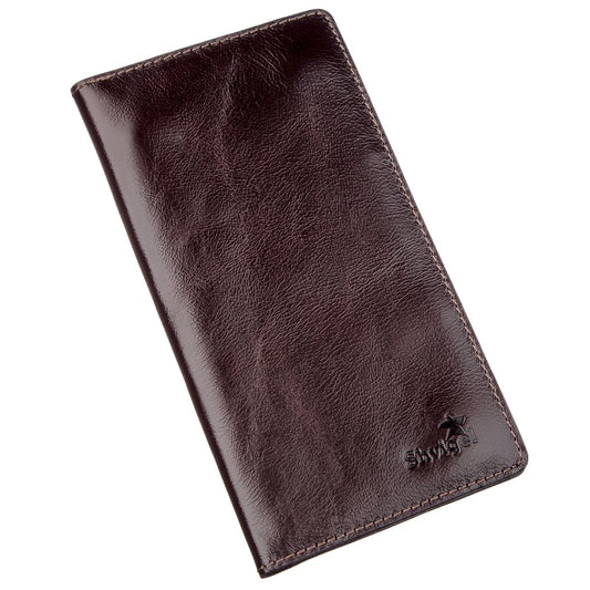 Men's Vertical Wallet SHVIGEL 16193 Brown Genuine Leather with Two Buttons from Ukraine