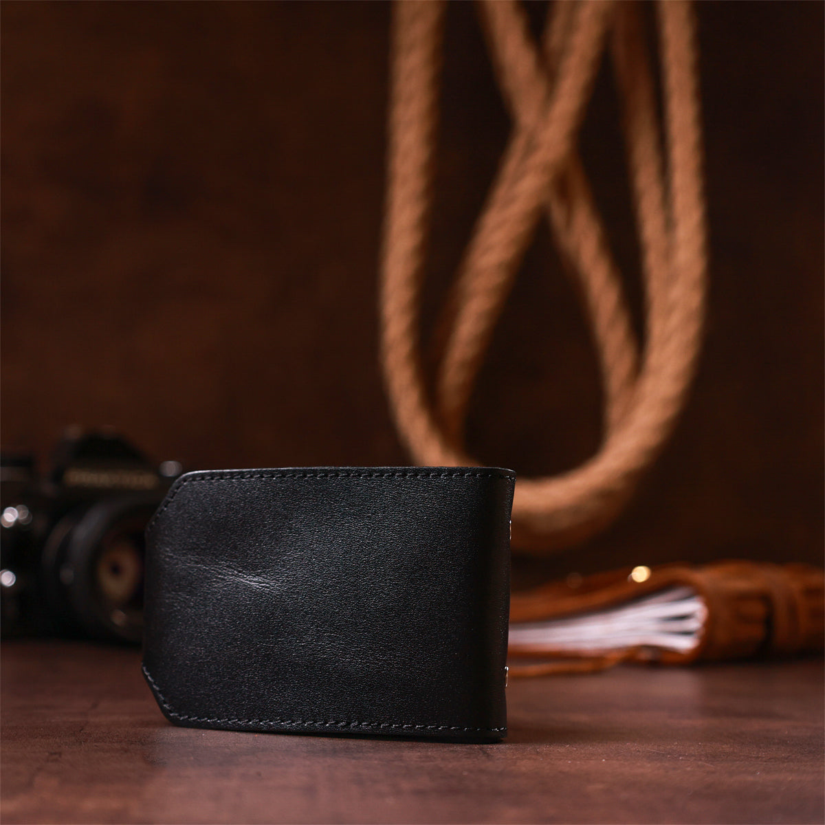 Horizontal Business Card Holder SHVIGEL 13915 Black Leather Made in Ukraine