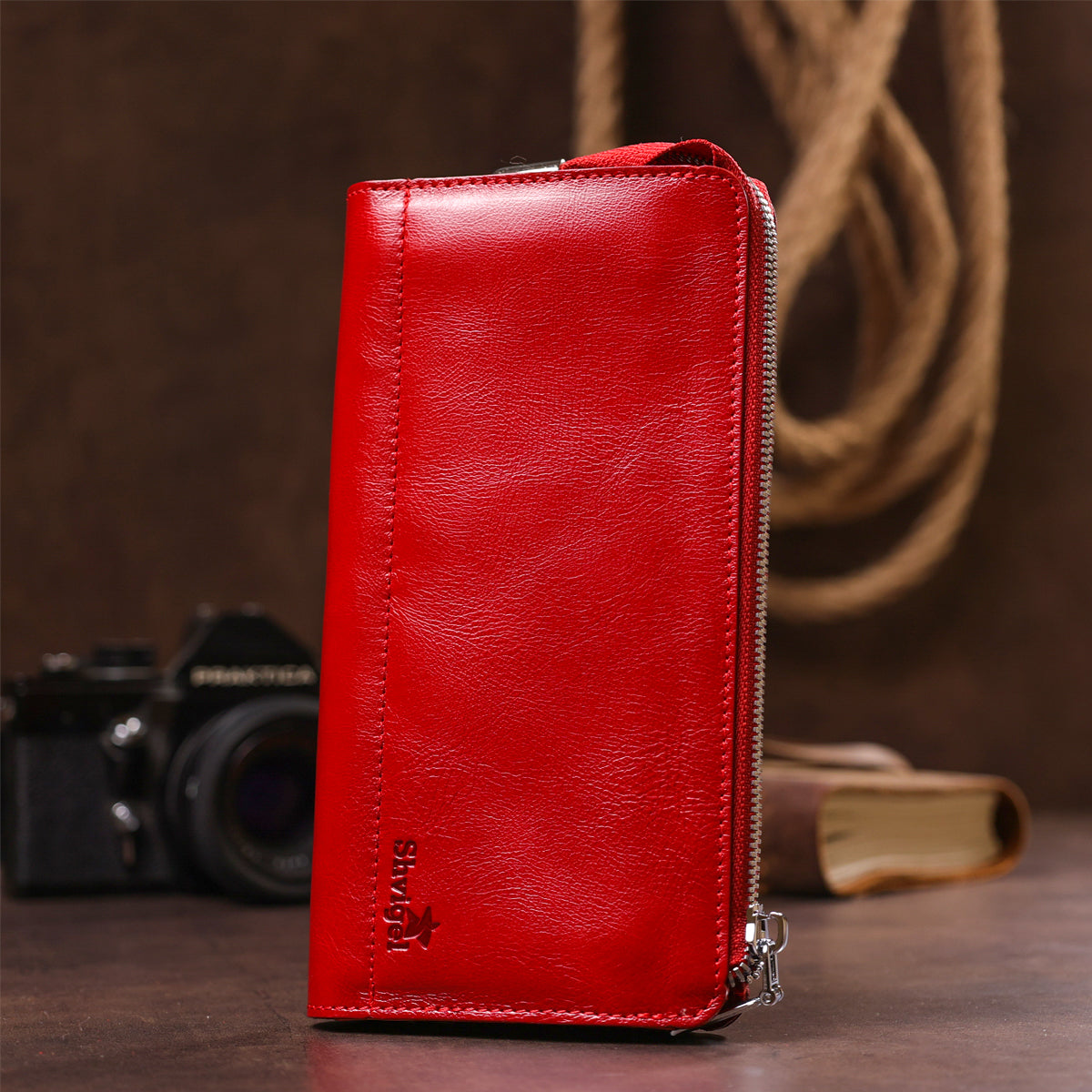 Bright Red Leather Clutch for Women by SHVIGEL Model 16185 Made in Ukraine Natural Leather