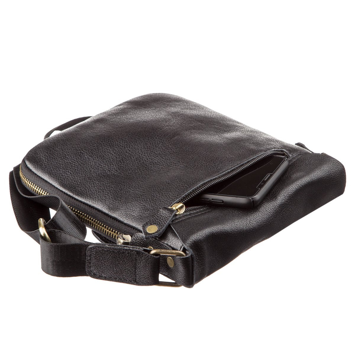 Men's Leather Messenger Bag SHVIGEL 19113 Black Natural Leather High Quality