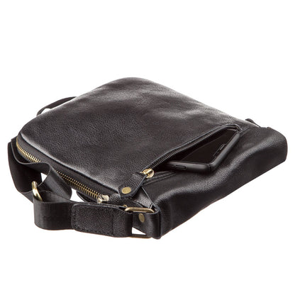 Men's Leather Messenger Bag SHVIGEL 19113 Black Natural Leather High Quality