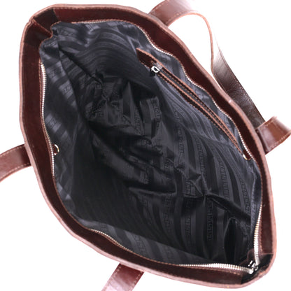 Leather Women's Tote Bag SHVIGEL 16370 Brown Natural Leather Ukrainian Craftsmanship