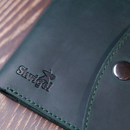 Vintage Leather Wallet SHVIGEL 16615 Green Made in Ukraine, Genuine Leather
