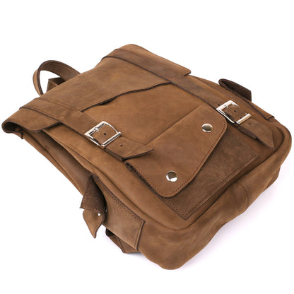 Unisex Crazy Horse Leather Backpack by SHVIGEL Model 13948 in Brown – Made in Ukraine, Natural Leather