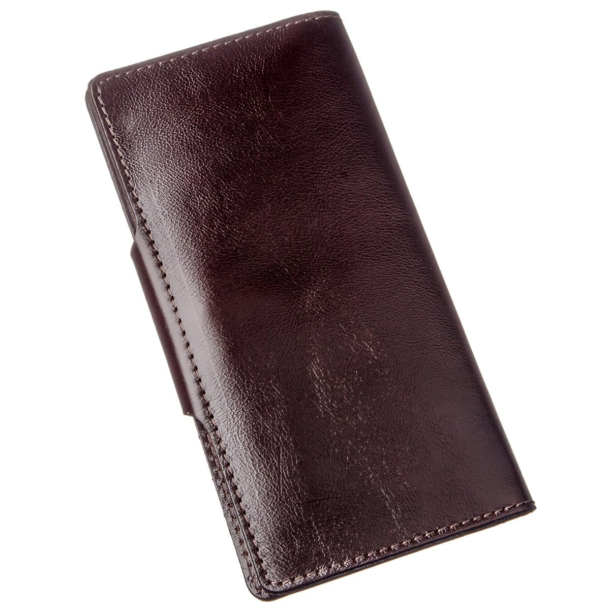 Vertical Wallet SHVIGEL 16171 Brown Alcor Leather with Snap Closure, Ukraine Made