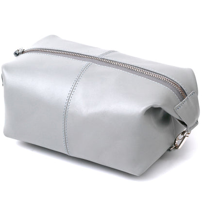 Practical Leather Cosmetic Bag SHVIGEL 16404 Gray Natural Leather Material