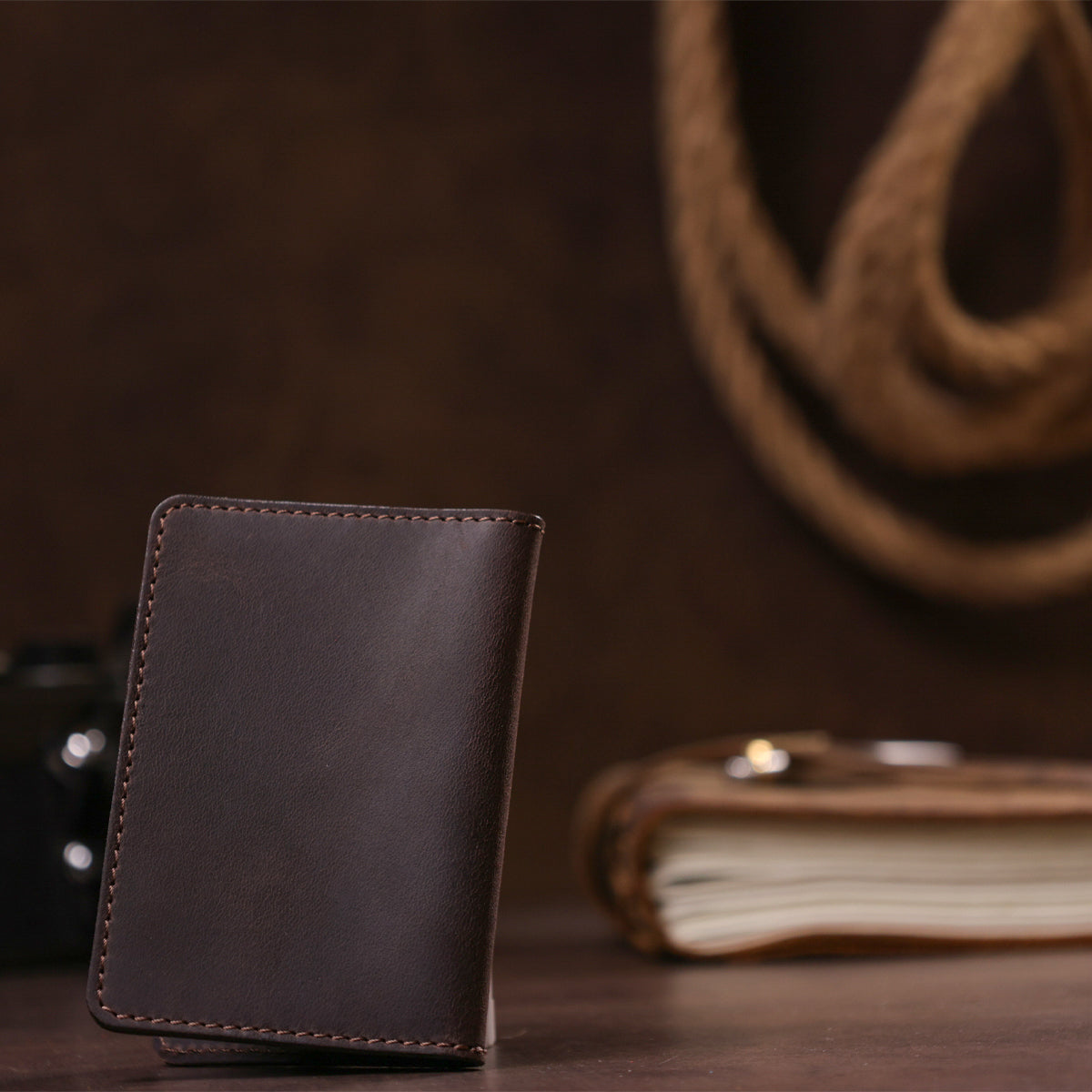 Leather Driver's License and ID Holder SHVIGEL 13964 Dark Brown Natural Leather, Made in Ukraine