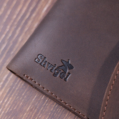 Vintage Leather Wallet SHVIGEL 16613 Brown Handmade from Natural Leather