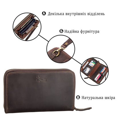 Men's Leather Clutch SHVIGEL 11083 Brown Natural Leather Made in Ukraine
