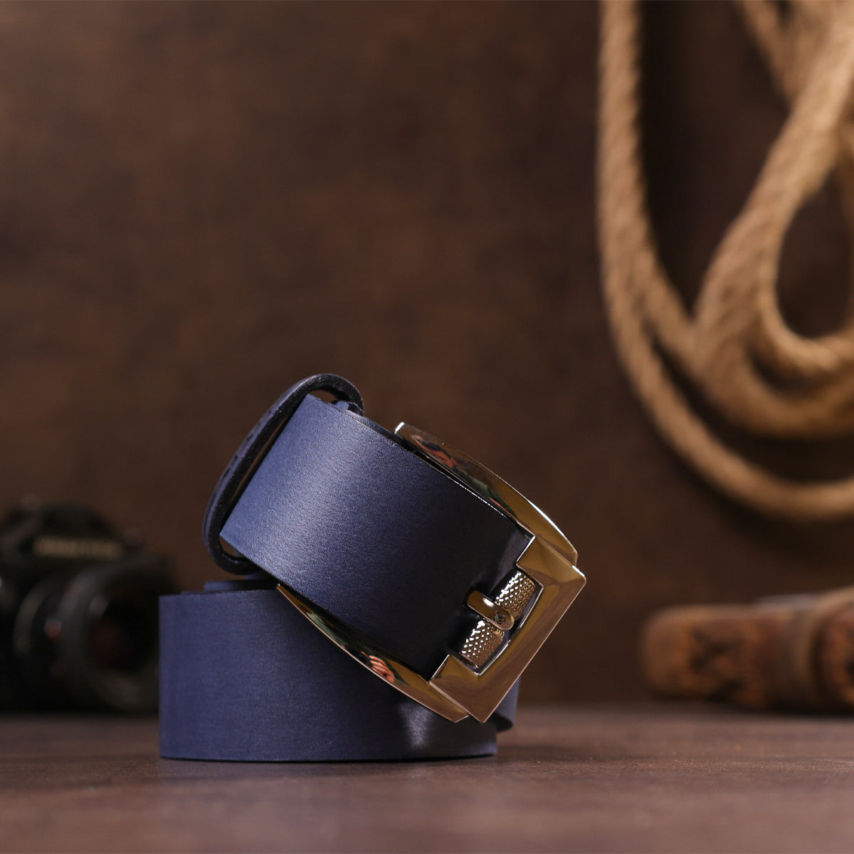 Classic Men's Leather Belt SHVIGEL 11254 Blue Natural Leather Made in Ukraine