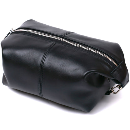 Glossy Cosmetic Bag SHVIGEL 16403 Black Natural Leather for Stylish Looks