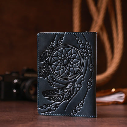 Passport Cover SHVIGEL 13795 Blue Genuine Leather - Ukrainian Craftsmanship