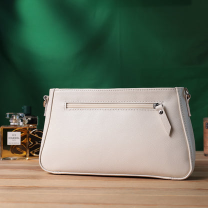 Baguette Bag SHVIGEL 22835 Beige with Chain and Removable Strap Made of Genuine Leather