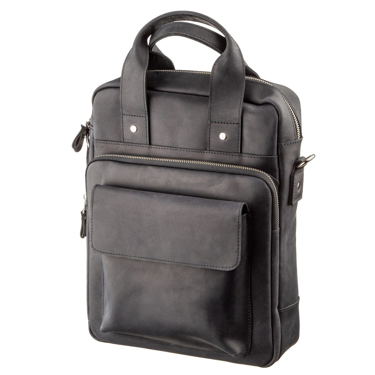 Vertical Men's Bag SHVIGEL 11169 A4 Size Black Matte Natural Leather