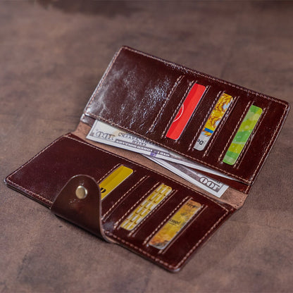 Vertical Men's Wallet SHVIGEL 16175 Brown Natural Leather with Snap Closure