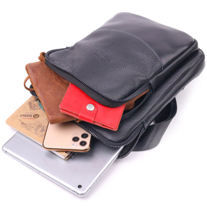 Men's Combination Leather Bag SHVIGEL 18720 Black - Premium Quality Ukrainian Craftsmanship