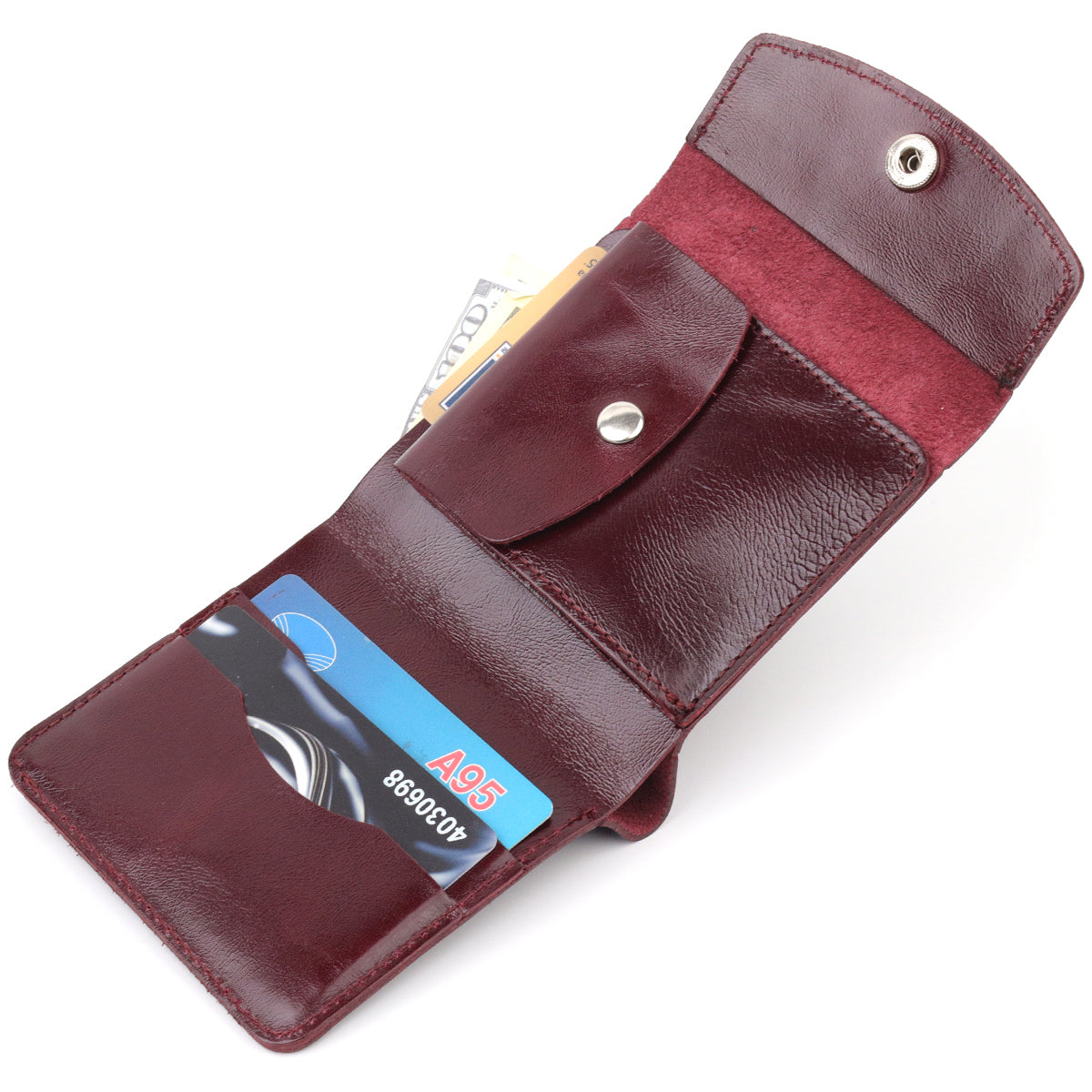 Glossy Leather Women's Wallet SHVIGEL 16620 Cherry Red Made in Ukraine Natural Leather