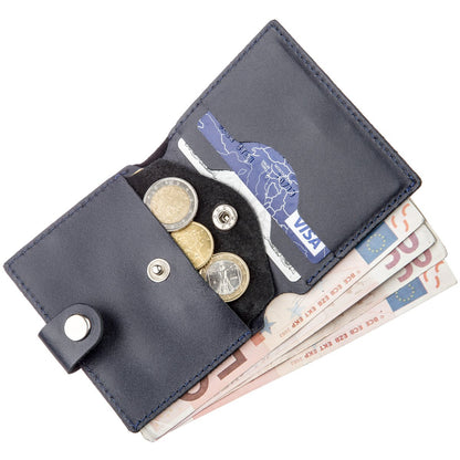 Vertical Men's Leather Wallet with Coin Pocket SHVIGEL 16224 Blue - Genuine Leather from Ukraine
