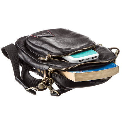 Men's Leather Bag with Two Detachable Handles SHVIGEL 19110 Black Genuine Leather