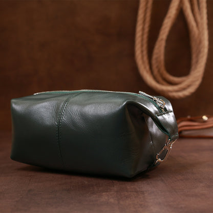Universal Cosmetic Bag SHVIGEL 16405 Green Natural Leather Practical Design