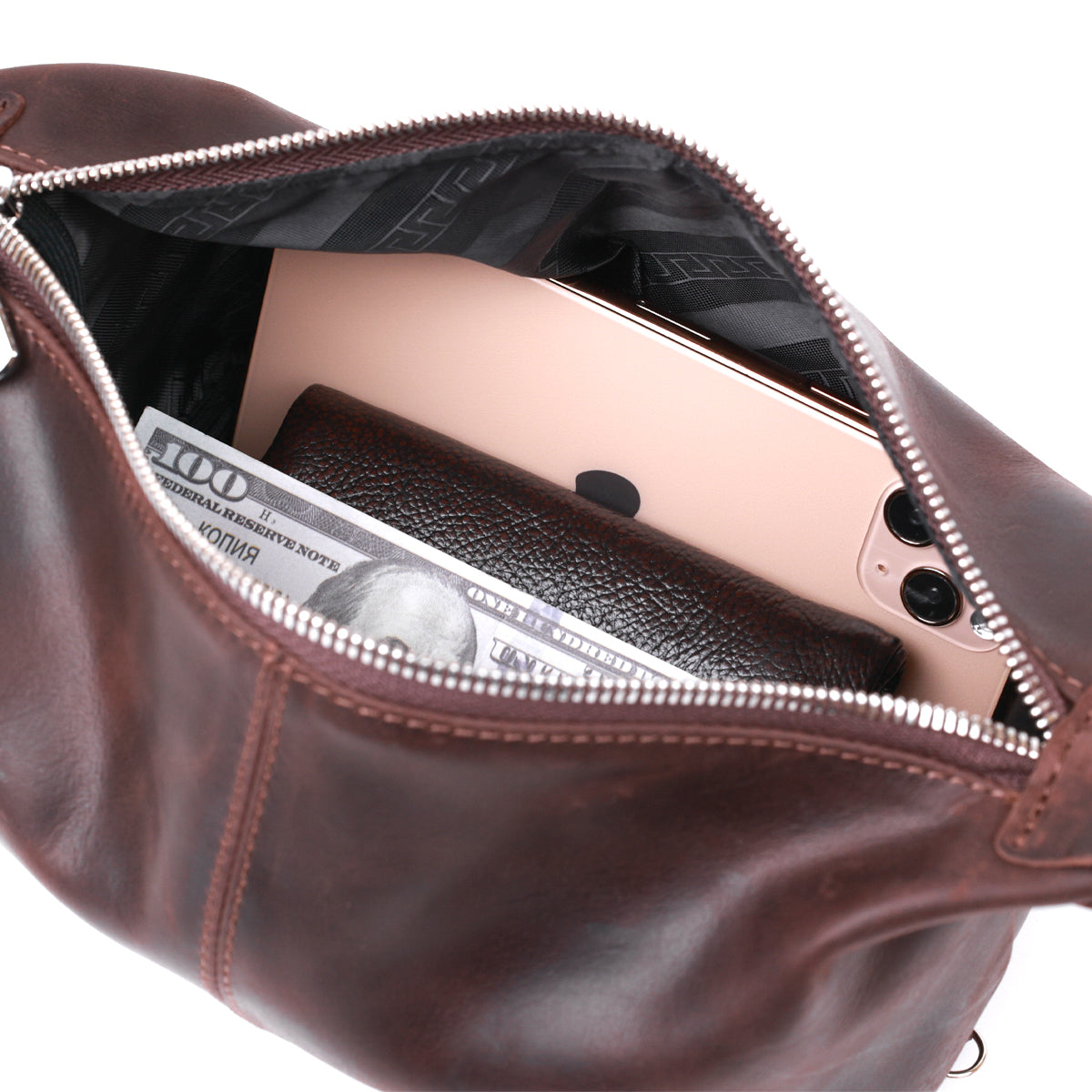 Vintage Leather Cosmetic Bag SHVIGEL 16398 Brown - Natural Leather, Made in Ukraine