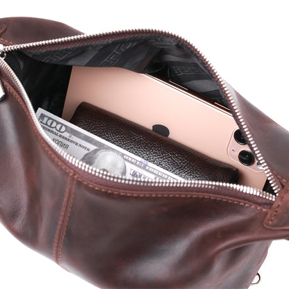 Vintage Leather Cosmetic Bag SHVIGEL 16398 Brown - Natural Leather, Made in Ukraine